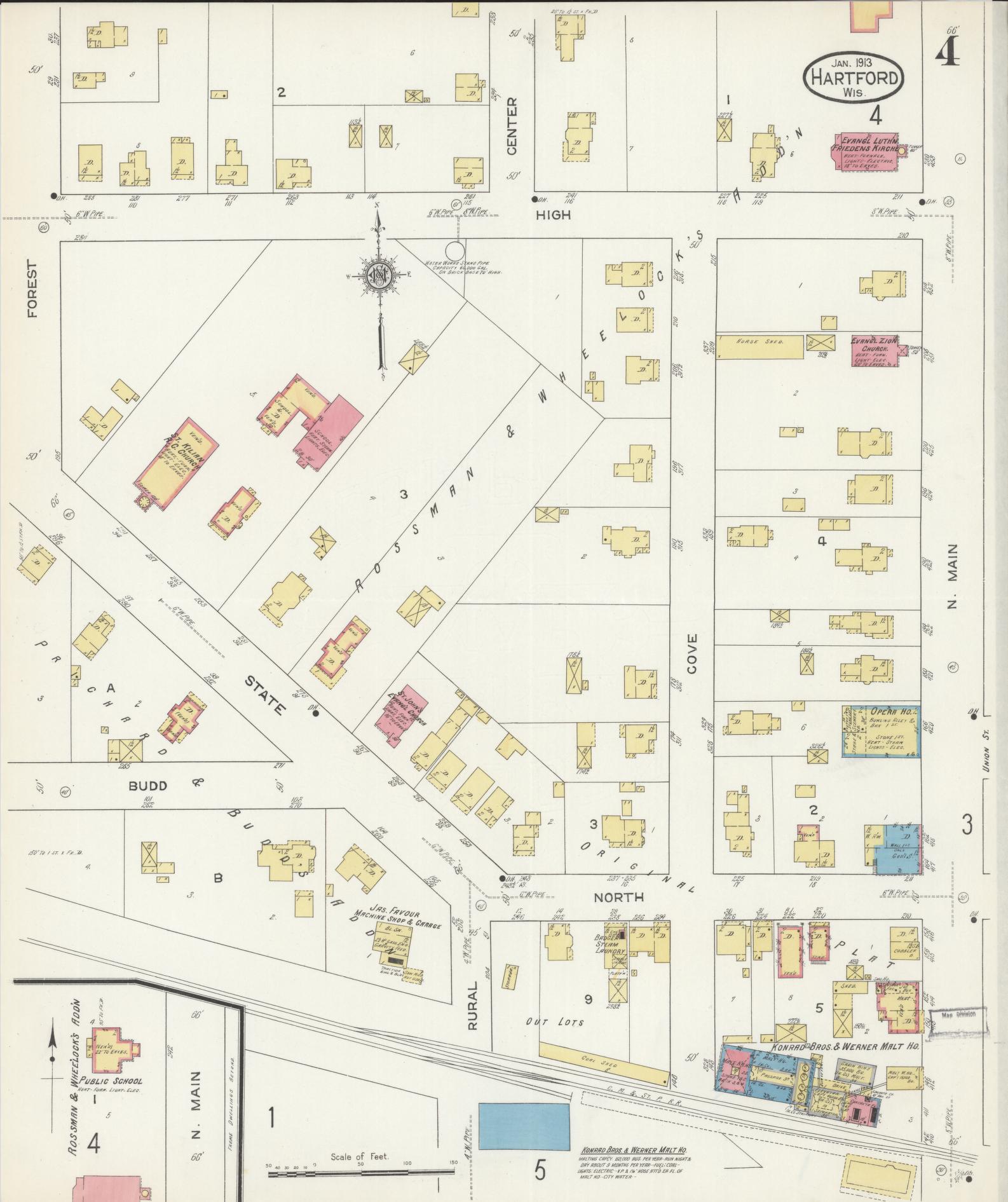Sanborn Fire Insurance Map from Hartford, Washington County, Wisconsin (1913), Sheet #0004 - Complete Map Set gallery image, historic Sanborn map, vintage wall art, Wisconsin Wisconsin