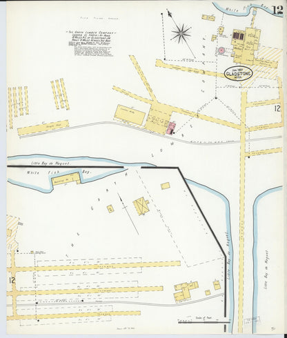 Sanborn Fire Insurance Map from Gladstone, Delta County, Michigan (1907), Sheet #0012 - Complete Map Set gallery image, historic Sanborn map, vintage wall art, Michigan Michigan