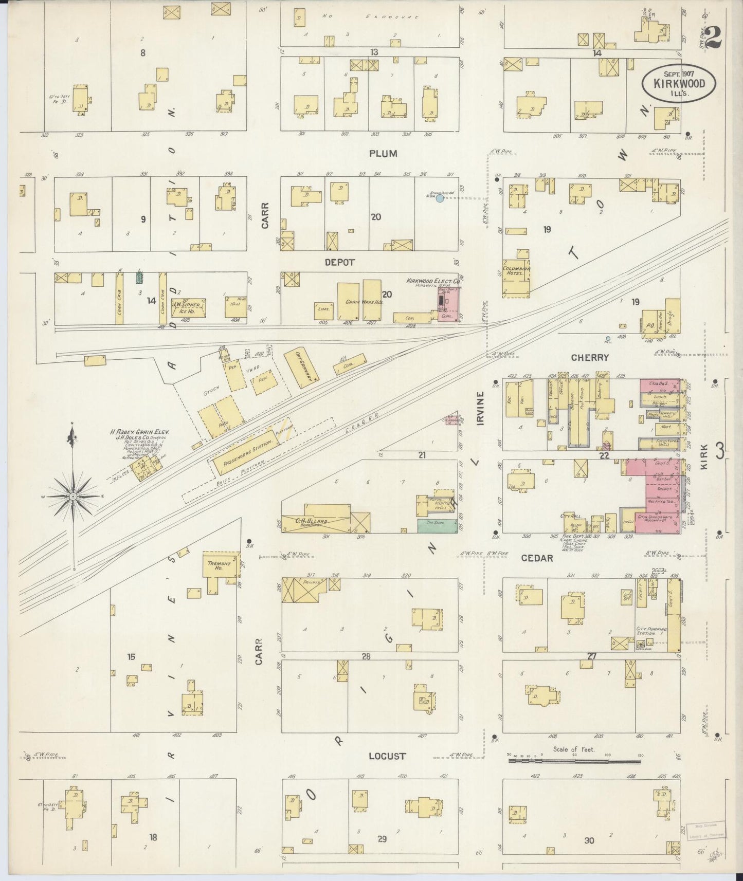 Sanborn Fire Insurance Map from Kirkwood, Warren County, Illinois (1907), Sheet #0002 - Complete Map Set gallery image, historic Sanborn map, vintage wall art, Illinois Illinois