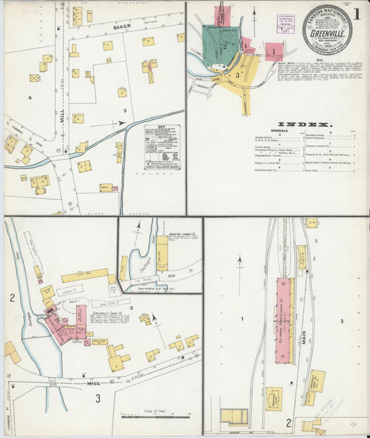 Sanborn Fire Insurance Map from Greenville, Hillsborough County, New Hampshire (1904), Sheet #0001 - Complete Map Set gallery image, historic Sanborn map, vintage wall art, New Hampshire New Hampshire