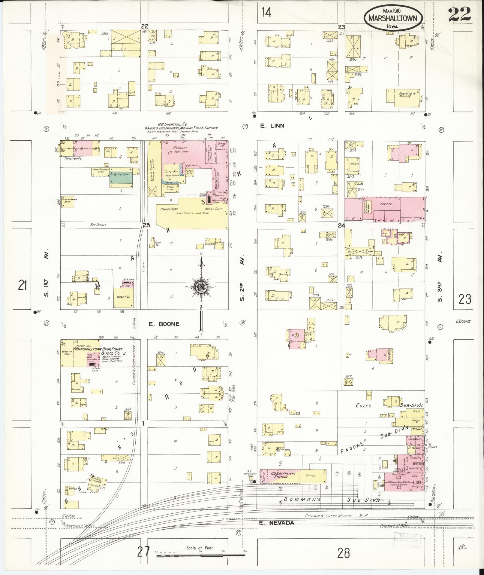 Sanborn Fire Insurance Map from Marshalltown, Marshall County, Iowa (1910), Sheet #0022 - Historic Sanborn Fire Insurance Map Print