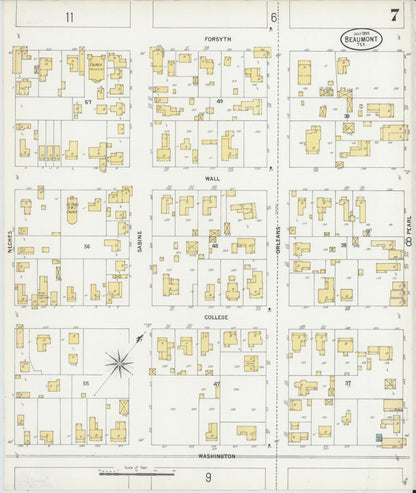 Sanborn Fire Insurance Map from Beaumont, Jefferson County, Texas (1899), Sheet #0007 - Complete Map Set gallery image, historic Sanborn map, vintage wall art, Texas Texas