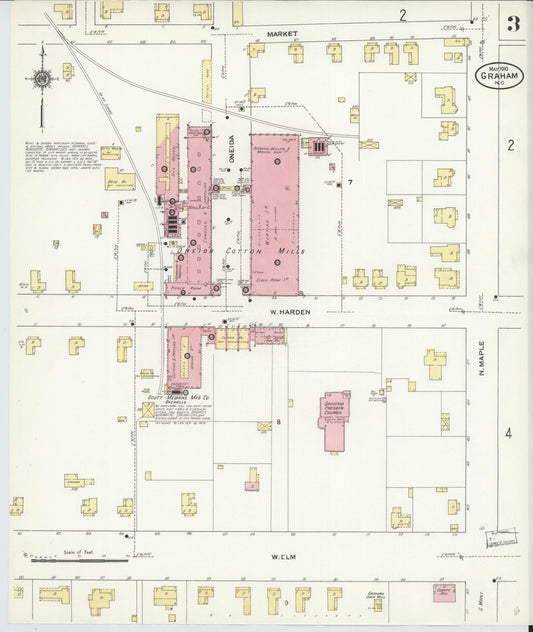 Sanborn Fire Insurance Map from Graham, Alamance County, North Carolina (1910), Sheet #0003 - Historic Sanborn Fire Insurance Map Print, vintage old map wall art, antique decor, genealogy gift, North Carolina North Carolina map