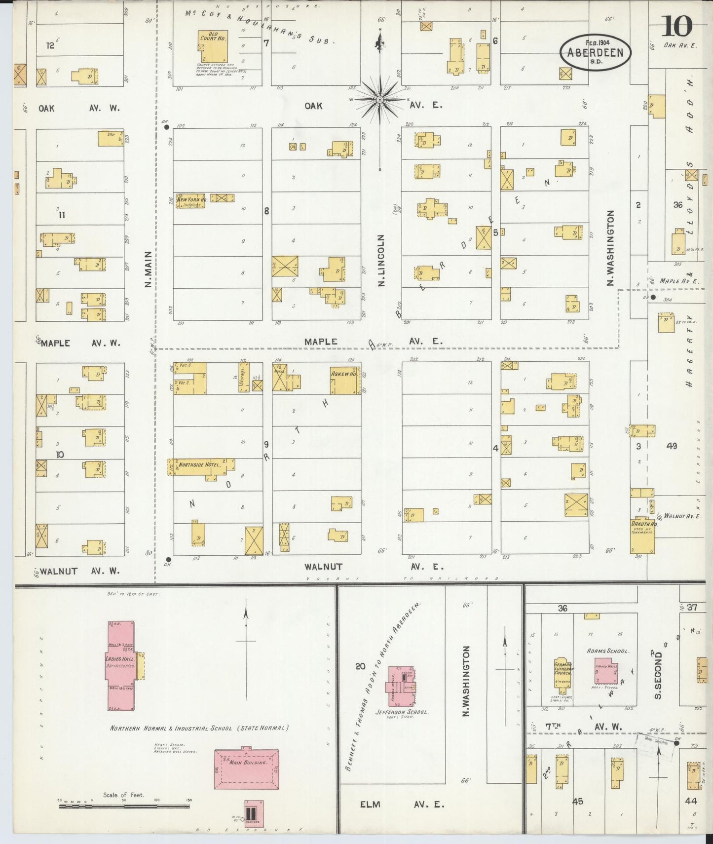 Sanborn Fire Insurance Map from Aberdeen, Brown County, South Dakota (1904), Sheet #0010 - Historic Sanborn Fire Insurance Map Print, vintage old map wall art, antique decor, genealogy gift, South Dakota South Dakota map