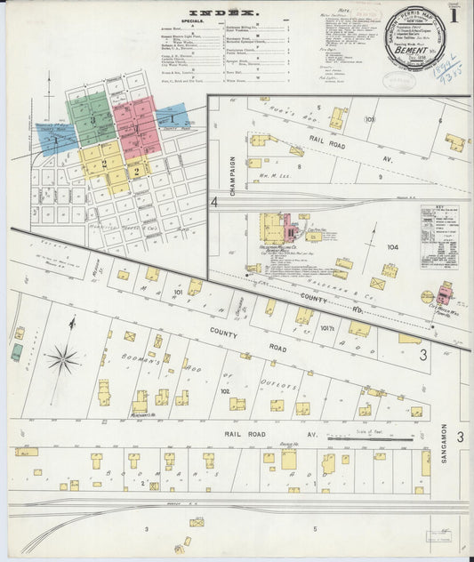 Sanborn Fire Insurance Map from Bement, Piatt County, Illinois (1898), Sheet #0001 - Complete Map Set gallery image, historic Sanborn map, vintage wall art, Illinois Illinois