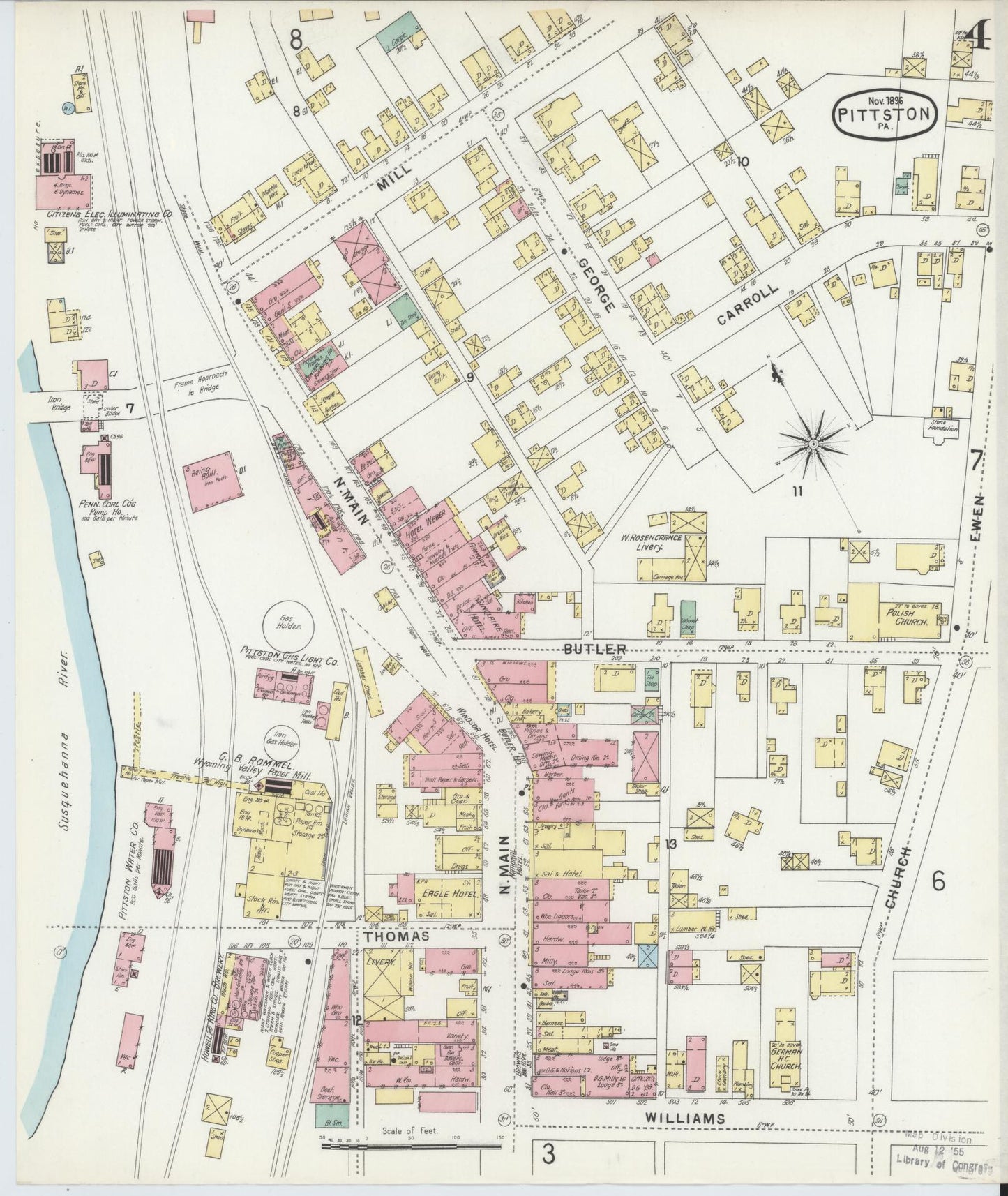 Sanborn Fire Insurance Map from Pittston, Luzerne County, Pennsylvania (1896), Sheet #0004 - Complete Map Set gallery image, historic Sanborn map, vintage wall art, Pennsylvania Pennsylvania