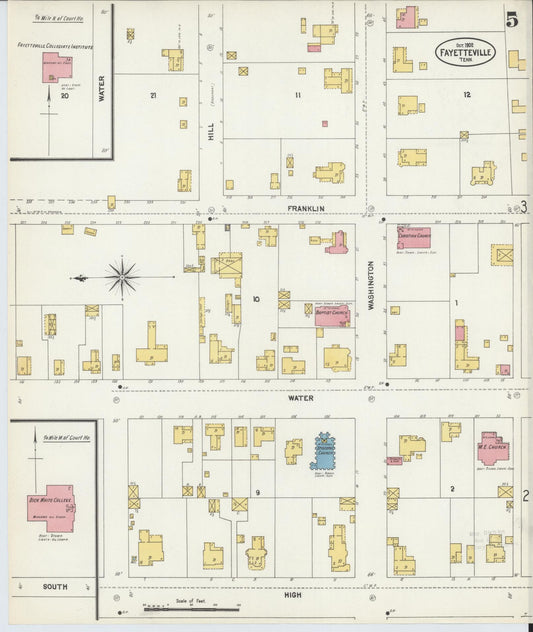 Sanborn Fire Insurance Map from Fayetteville, Lincoln County, Tennessee (1902), Sheet #0005 - Historic Sanborn Fire Insurance Map Print, vintage old map wall art, antique decor, genealogy gift, Tennessee Tennessee map