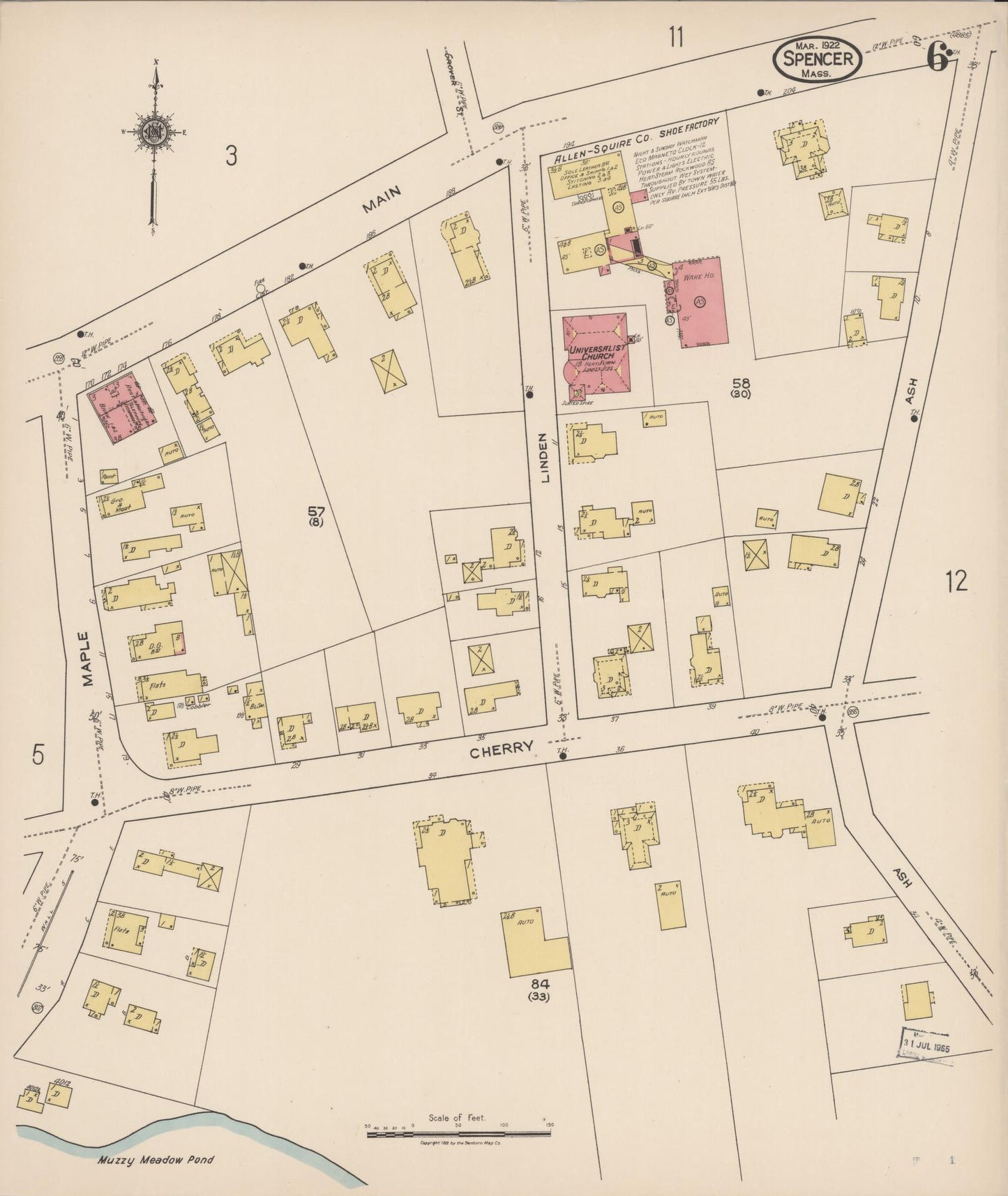 Sanborn Fire Insurance Map from Spencer, Worcester County, Massachusetts (1922), Sheet #0006 - Complete Map Set gallery image, historic Sanborn map, vintage wall art, Massachusetts Massachusetts