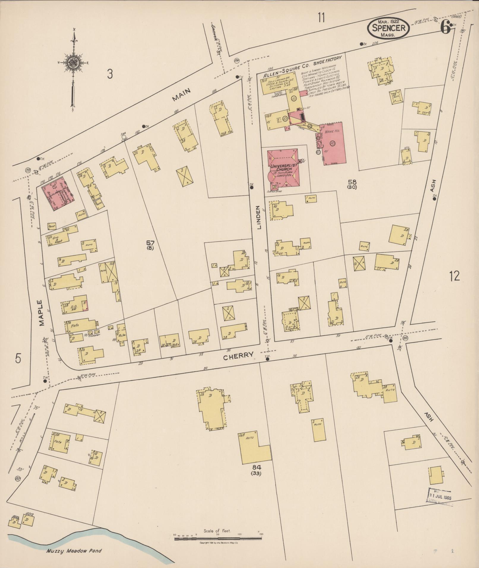 Sanborn Fire Insurance Map from Spencer, Worcester County, Massachusetts (1922), Sheet #0006 - Complete Map Set gallery image, historic Sanborn map, vintage wall art, Massachusetts Massachusetts