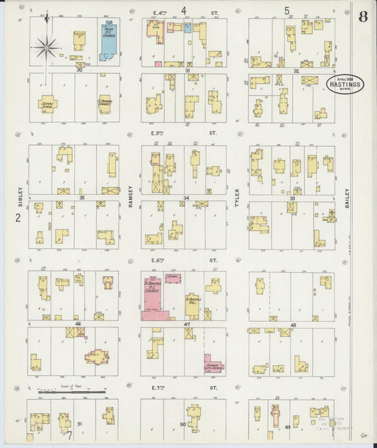 Sanborn Fire Insurance Map from Hastings, Dakota County, Minnesota (1898), Sheet #0008 - Historic Sanborn Fire Insurance Map Print, vintage old map wall art, antique decor, genealogy gift, Minnesota Minnesota map