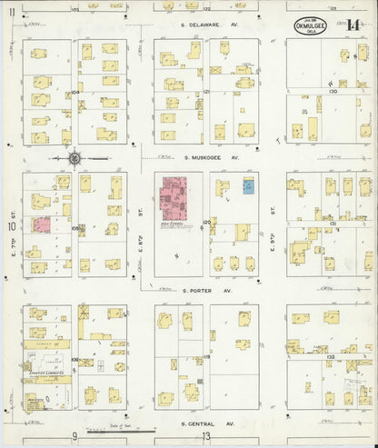 Sanborn Fire Insurance Map from Okmulgee, Okmulgee County, Oklahoma (1916), Sheet #0014 - Complete Map Set gallery image, historic Sanborn map, vintage wall art, Oklahoma Oklahoma