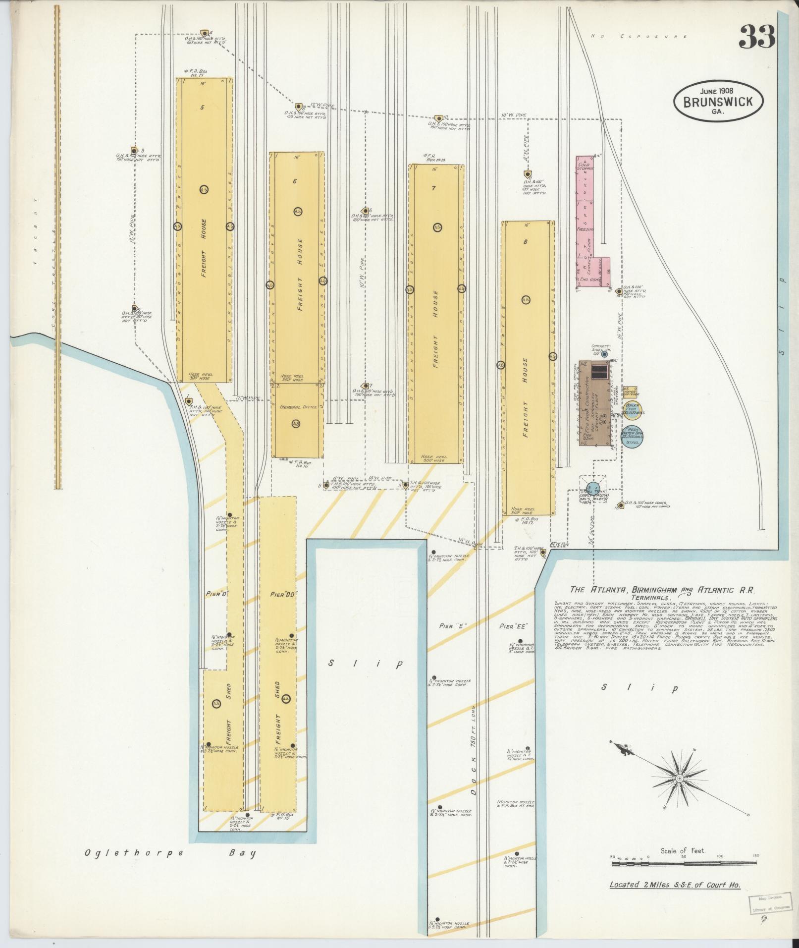 Sanborn Fire Insurance Map from Brunswick, Glynn County, Georgia (1908), Sheet #0033 - Complete Map Set gallery image, historic Sanborn map, vintage wall art, Georgia Georgia