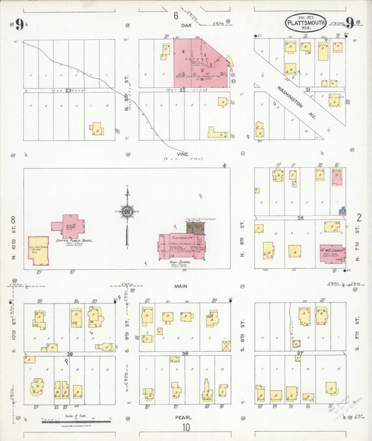 Sanborn Fire Insurance Map from Plattsmouth, Cass County, Nebraska (1923), Sheet #0009 - Historic Sanborn Fire Insurance Map Print, vintage old map wall art, antique decor, genealogy gift, Nebraska Nebraska map