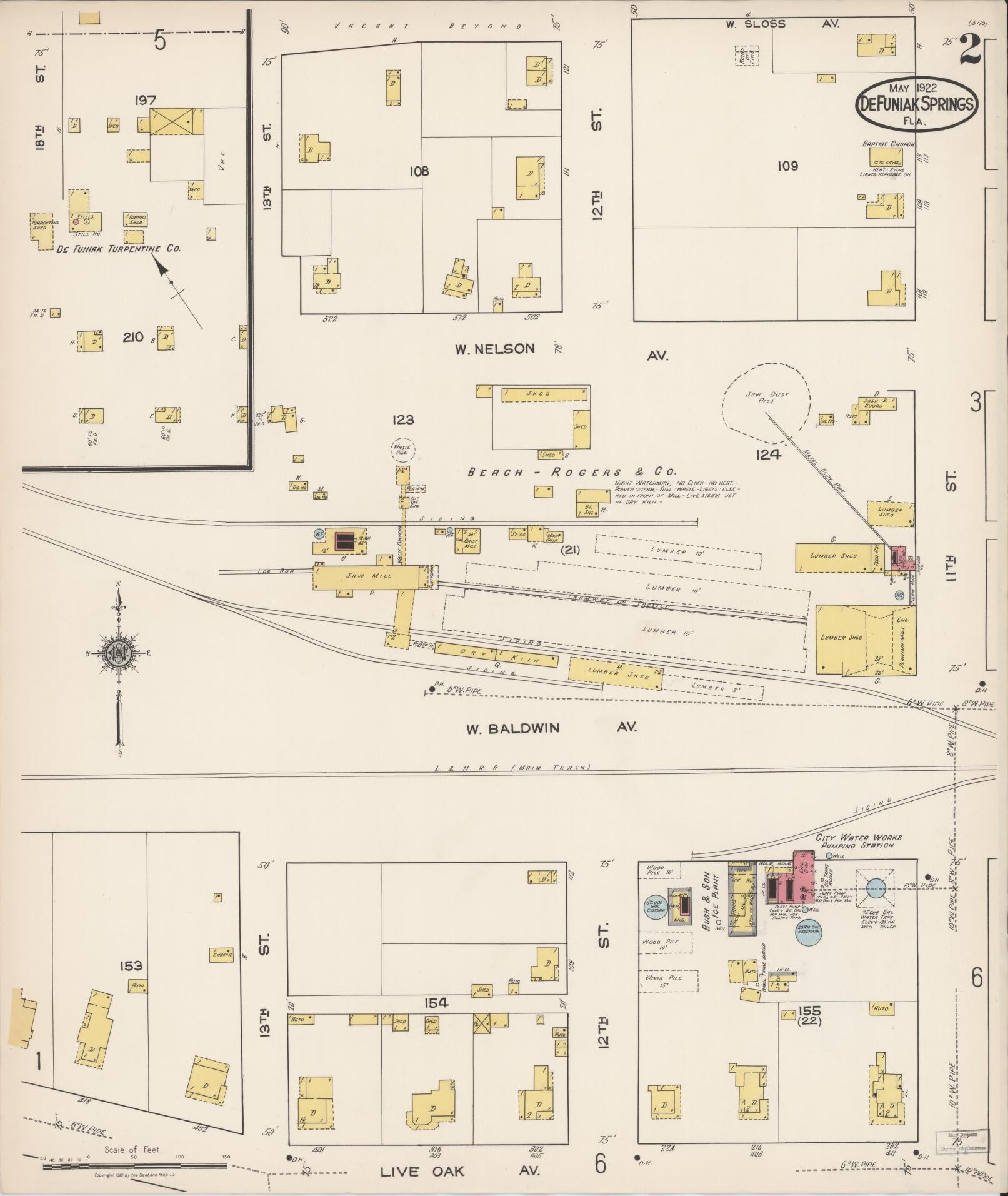 Sanborn Fire Insurance Map from De Funiak Springs, Walton County, Florida (1922), Sheet #0002 - Historic Sanborn Fire Insurance Map Print, vintage old map wall art, antique decor, genealogy gift, Florida Florida map