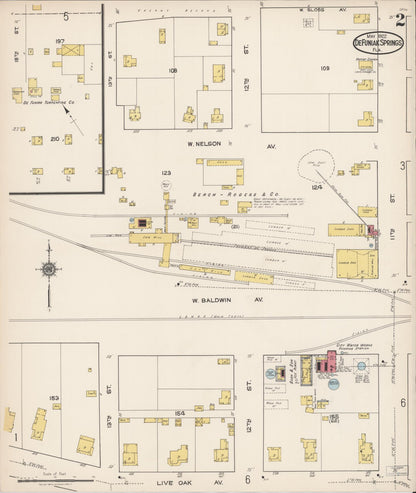Sanborn Fire Insurance Map from De Funiak Springs, Walton County, Florida (1922), Sheet #0002 - Historic Sanborn Fire Insurance Map Print, vintage old map wall art, antique decor, genealogy gift, Florida Florida map