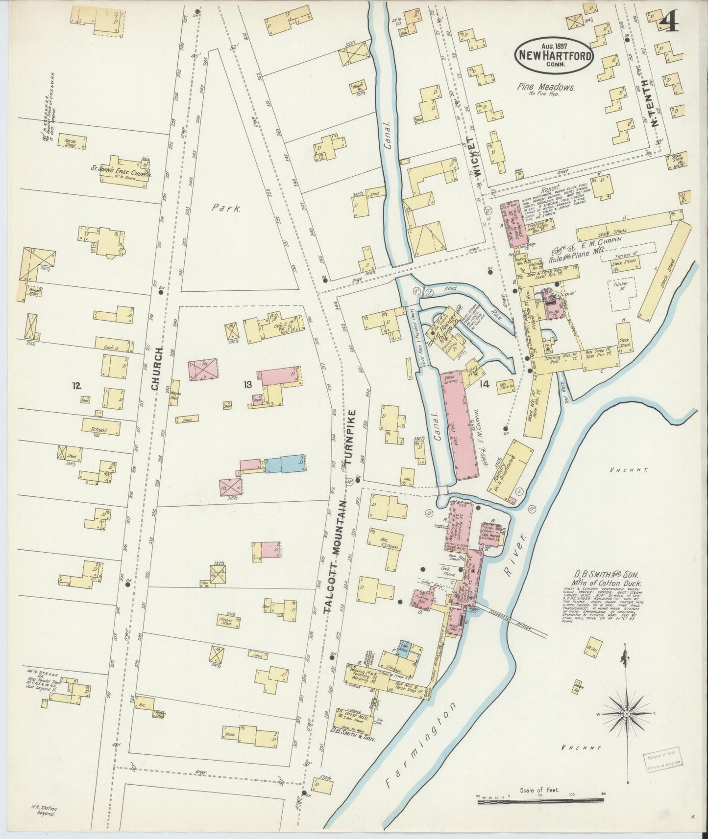 Sanborn Fire Insurance Map from New Hartford, Litchfield County, Connecticut (1897), Sheet #0004 - Complete Map Set gallery image, historic Sanborn map, vintage wall art, Connecticut Connecticut