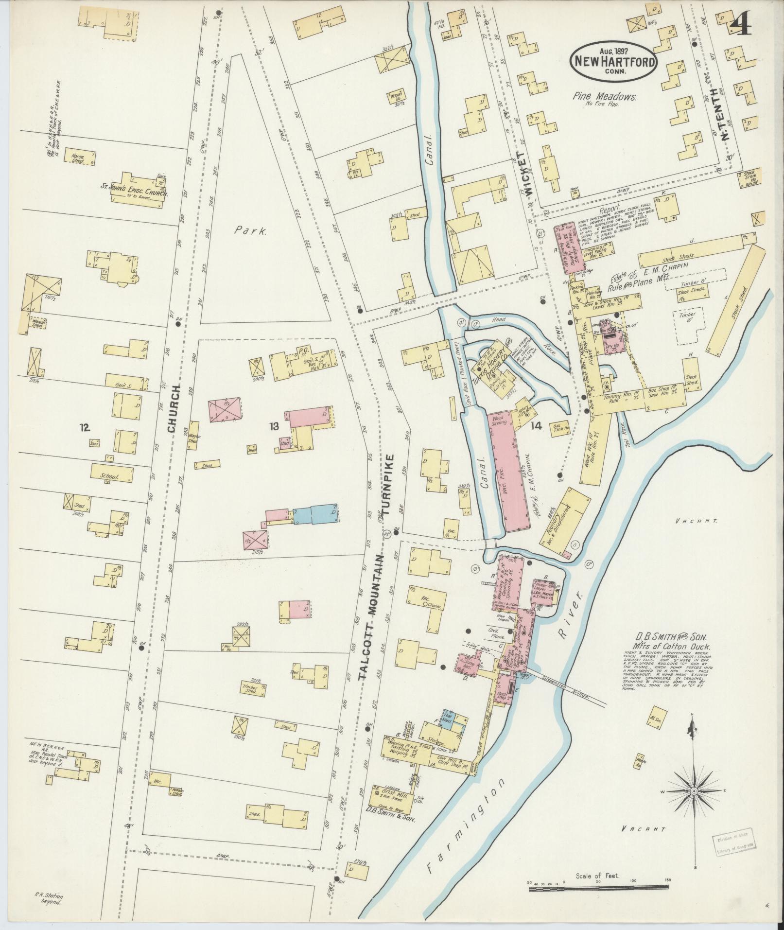 Sanborn Fire Insurance Map from New Hartford, Litchfield County, Connecticut (1897), Sheet #0004 - Complete Map Set gallery image, historic Sanborn map, vintage wall art, Connecticut Connecticut