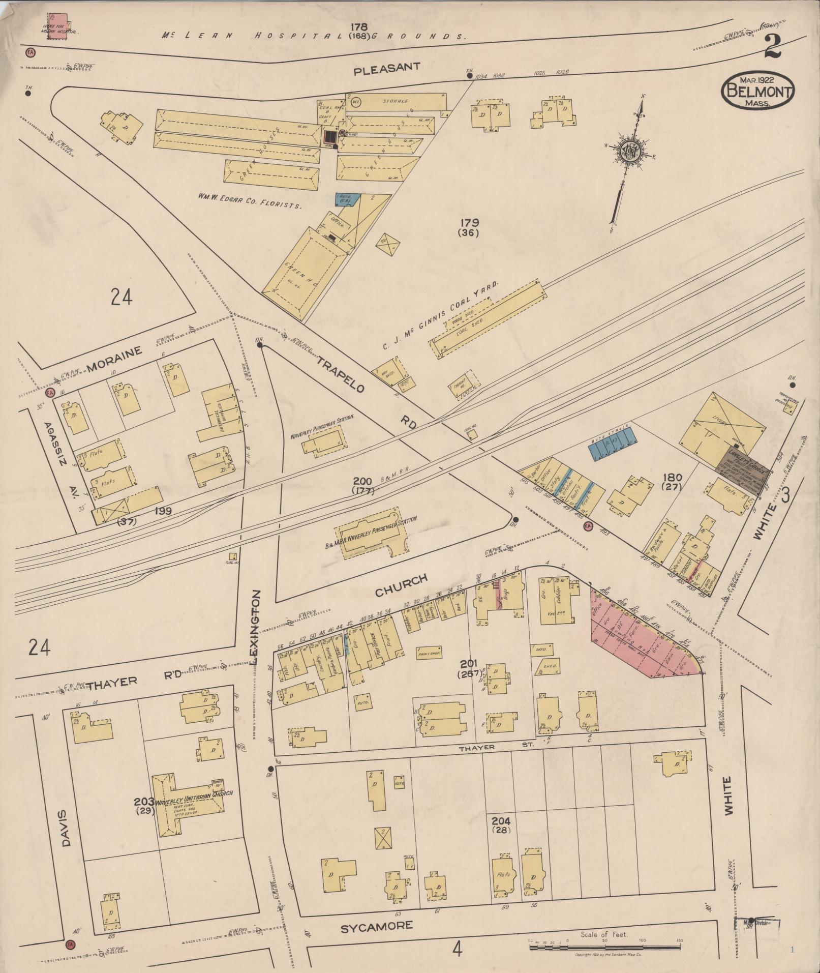 Sanborn Fire Insurance Map from Belmont, Middlesex County, Massachusetts (1922), Sheet #0002 - Complete Map Set gallery image, historic Sanborn map, vintage wall art, Massachusetts Massachusetts