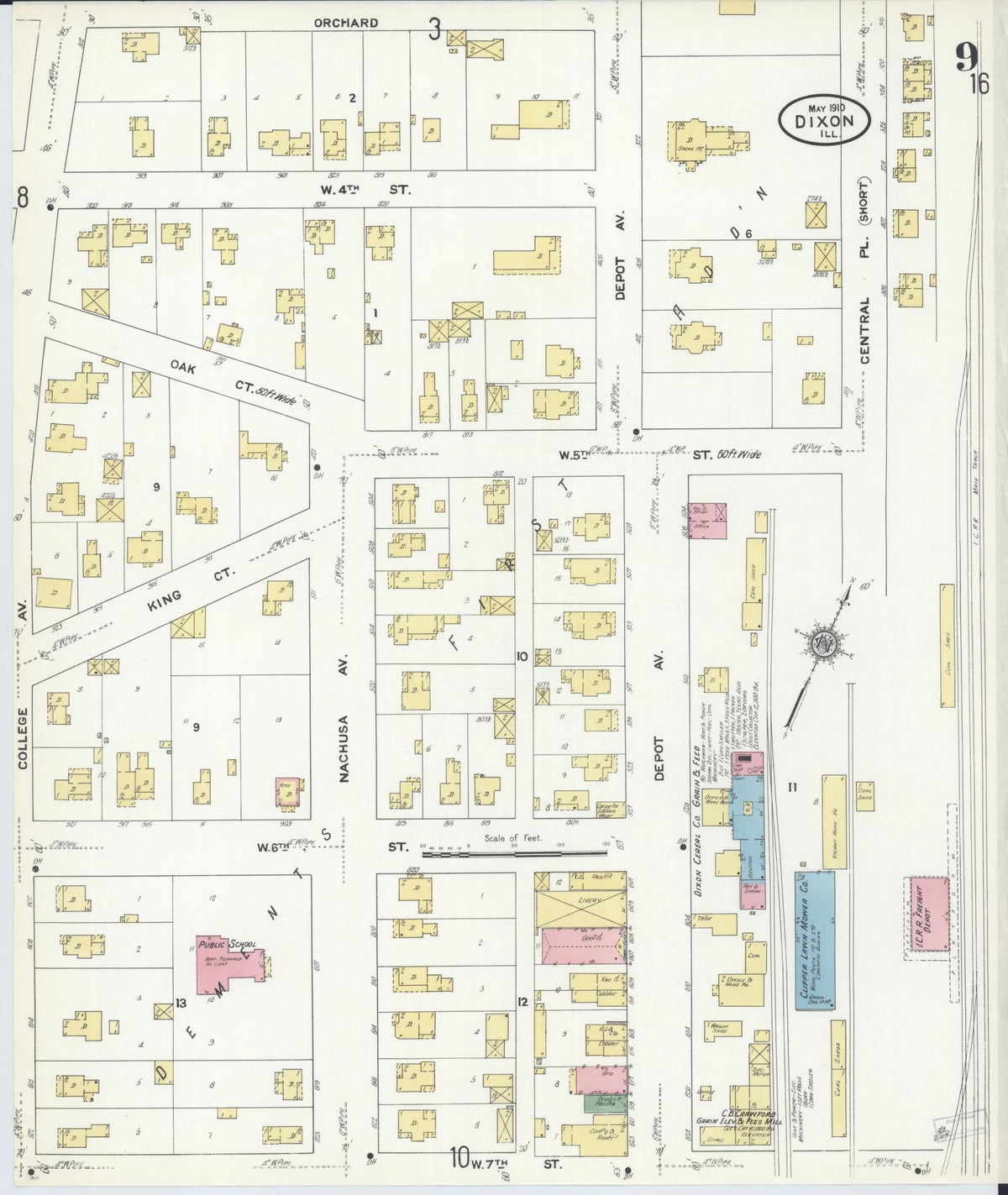 Sanborn Fire Insurance Map from Dixon, Lee County, Illinois (1910), Sheet #0009 - Historic Sanborn Fire Insurance Map Print, vintage old map wall art, antique decor, genealogy gift, Illinois Illinois map