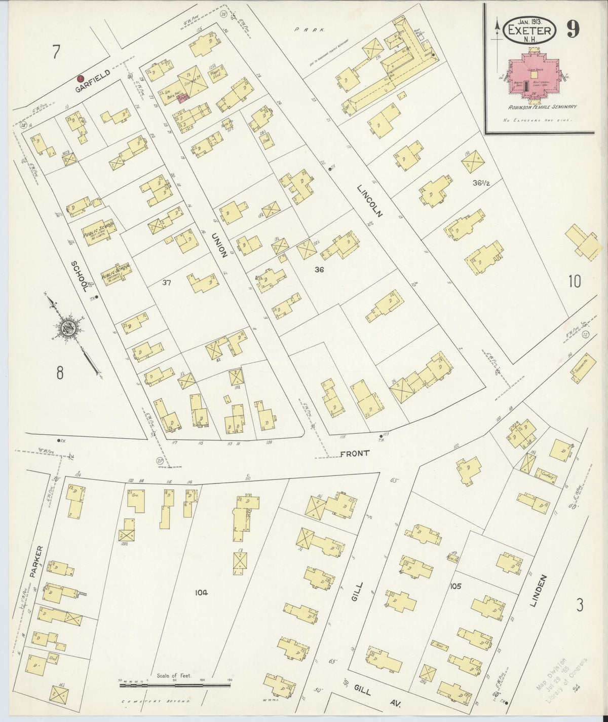 Sanborn Fire Insurance Map from Exeter, Rockingham County, New Hampshire (1913), Sheet #0009 - Complete Map Set gallery image, historic Sanborn map, vintage wall art, New Hampshire New Hampshire