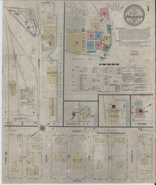 Sanborn Fire Insurance Map from Apalachicola, Franklin County, Florida (1913), Sheet #0001 - Historic Sanborn Fire Insurance Map Print, vintage old map wall art, antique decor, genealogy gift, Florida Florida map