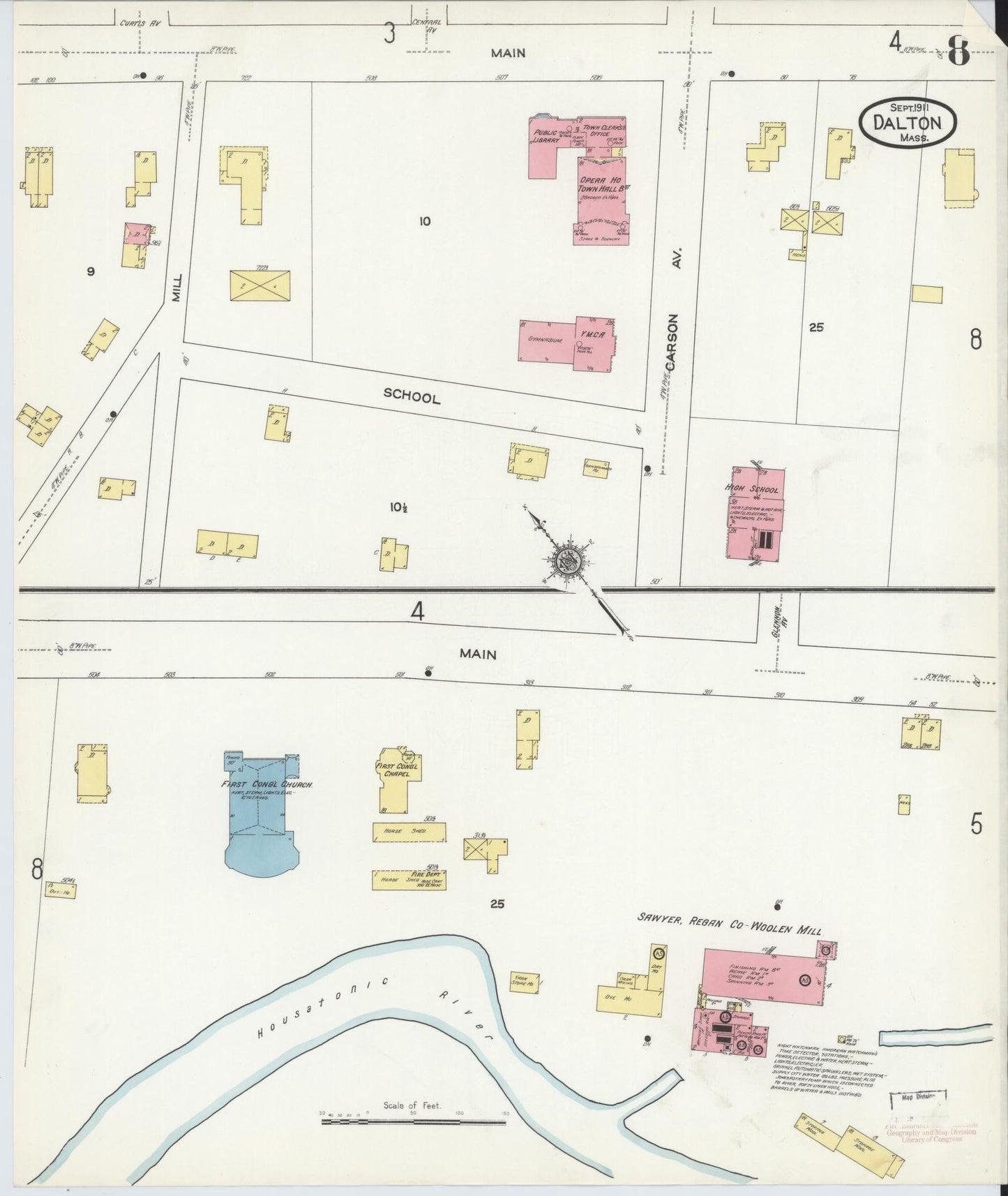 Sanborn Fire Insurance Map from Dalton, Berkshire County, Massachusetts (1911), Sheet #0008 - Complete Map Set gallery image, historic Sanborn map, vintage wall art, Massachusetts Massachusetts