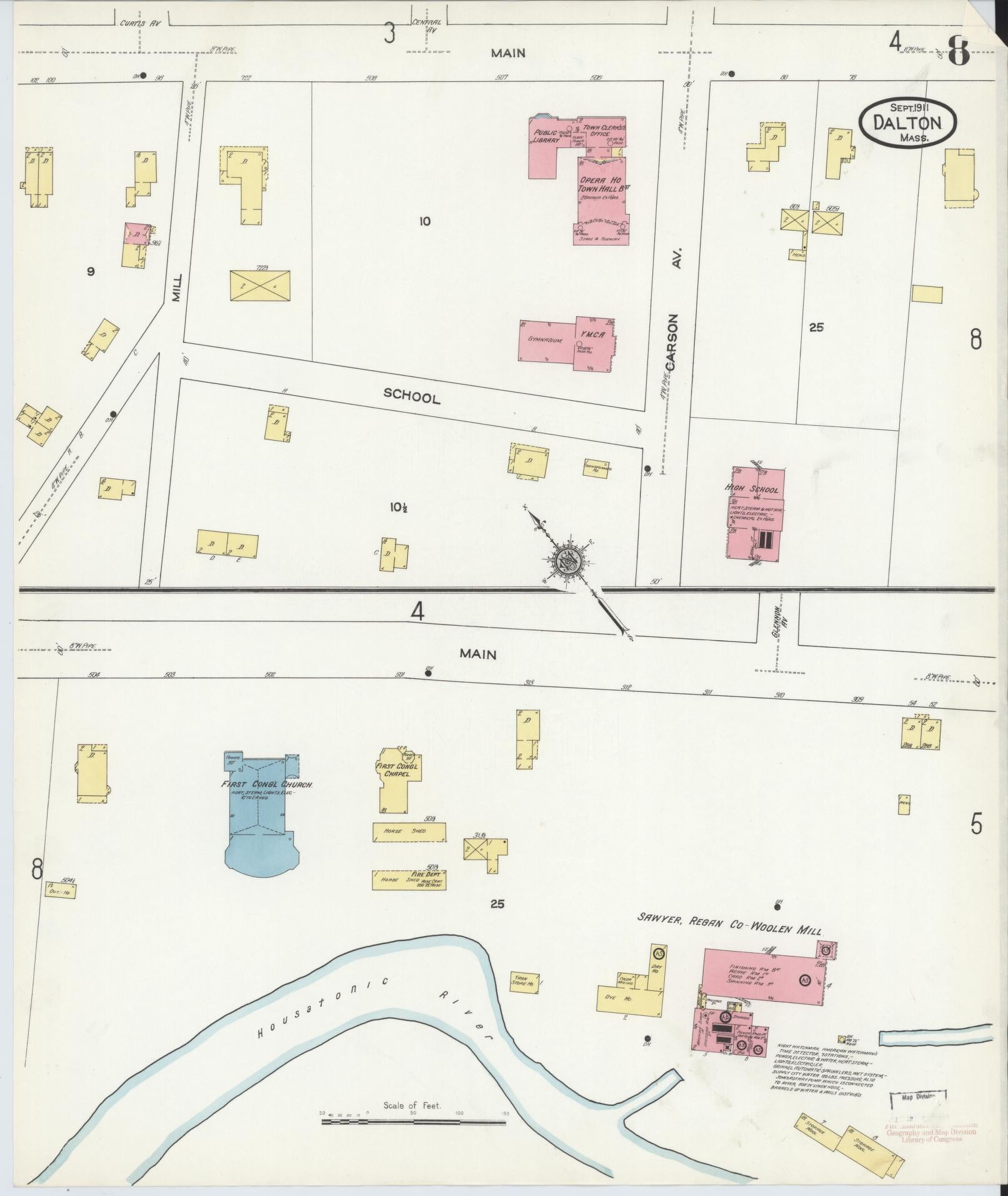 Sanborn Fire Insurance Map from Dalton, Berkshire County, Massachusetts (1911), Sheet #0008 - Complete Map Set gallery image, historic Sanborn map, vintage wall art, Massachusetts Massachusetts
