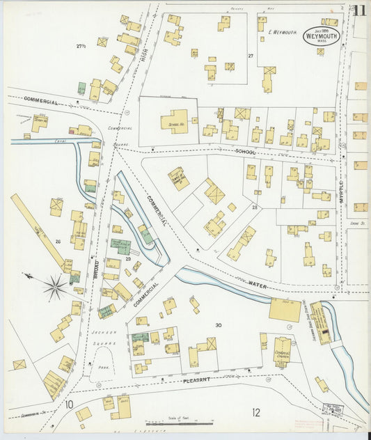 Sanborn Fire Insurance Map from Weymouth, Norfolk County, Massachusetts (1899), Sheet #0011 - Historic Sanborn Fire Insurance Map Print, vintage old map wall art, antique decor, genealogy gift, Massachusetts Massachusetts map