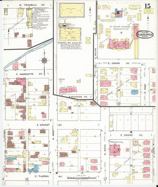 Sanborn Fire Insurance Map from Albuquerque, Bernalillo County, New Mexico (1919), Sheet #0015 - Historic Sanborn Fire Insurance Map Print, vintage old map wall art, antique decor, genealogy gift, New Mexico New Mexico map