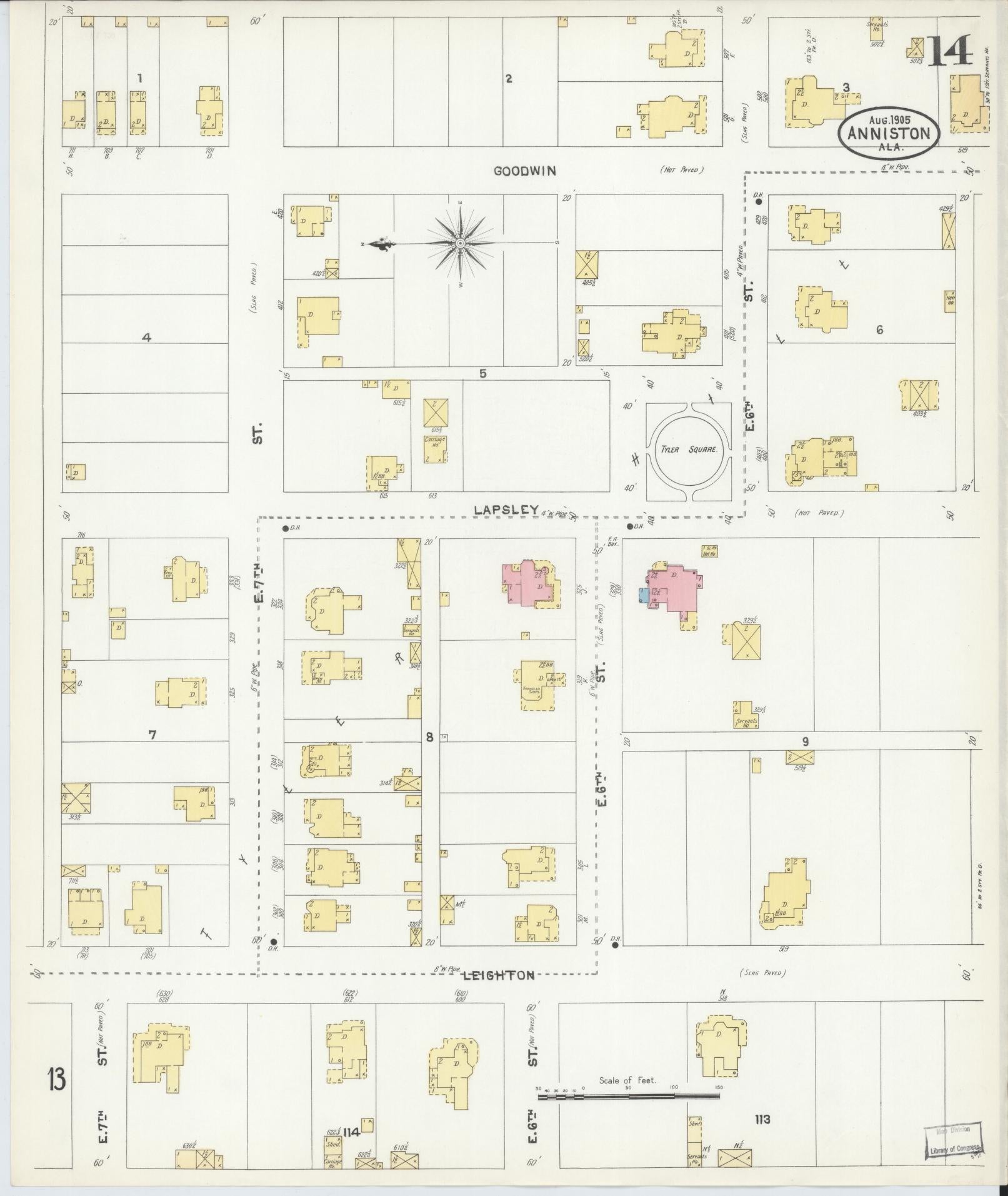 Sanborn Fire Insurance Map from Anniston, Calhoun County, Alabama (1905), Sheet #0014 - Complete Map Set gallery image, historic Sanborn map, vintage wall art, Alabama Alabama