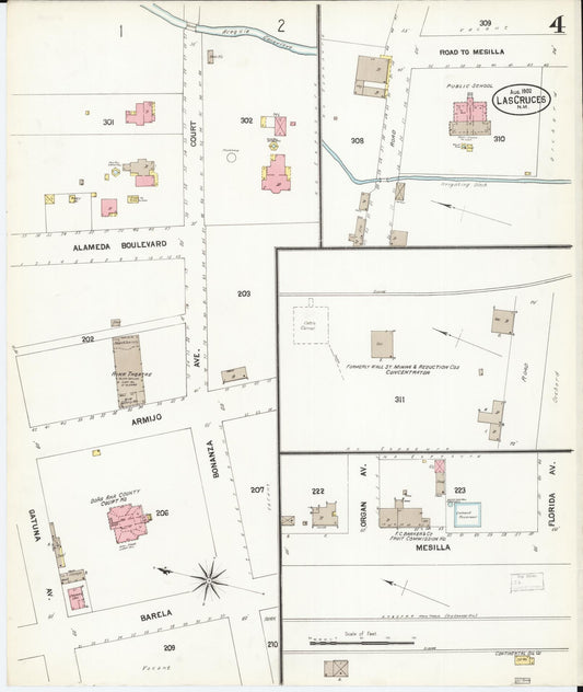 Sanborn Fire Insurance Map from Las Cruces, Dona Ana County, New Mexico (1902), Sheet #0004 - Historic Sanborn Fire Insurance Map Print, vintage old map wall art, antique decor, genealogy gift, New Mexico New Mexico map