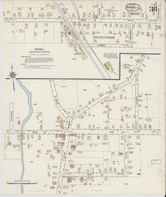 Sanborn Fire Insurance Map from Hornell, Steuben County, New York (1915), Sheet #0036 - Historic Sanborn Fire Insurance Map Print, vintage old map wall art, antique decor, genealogy gift, New York New York map