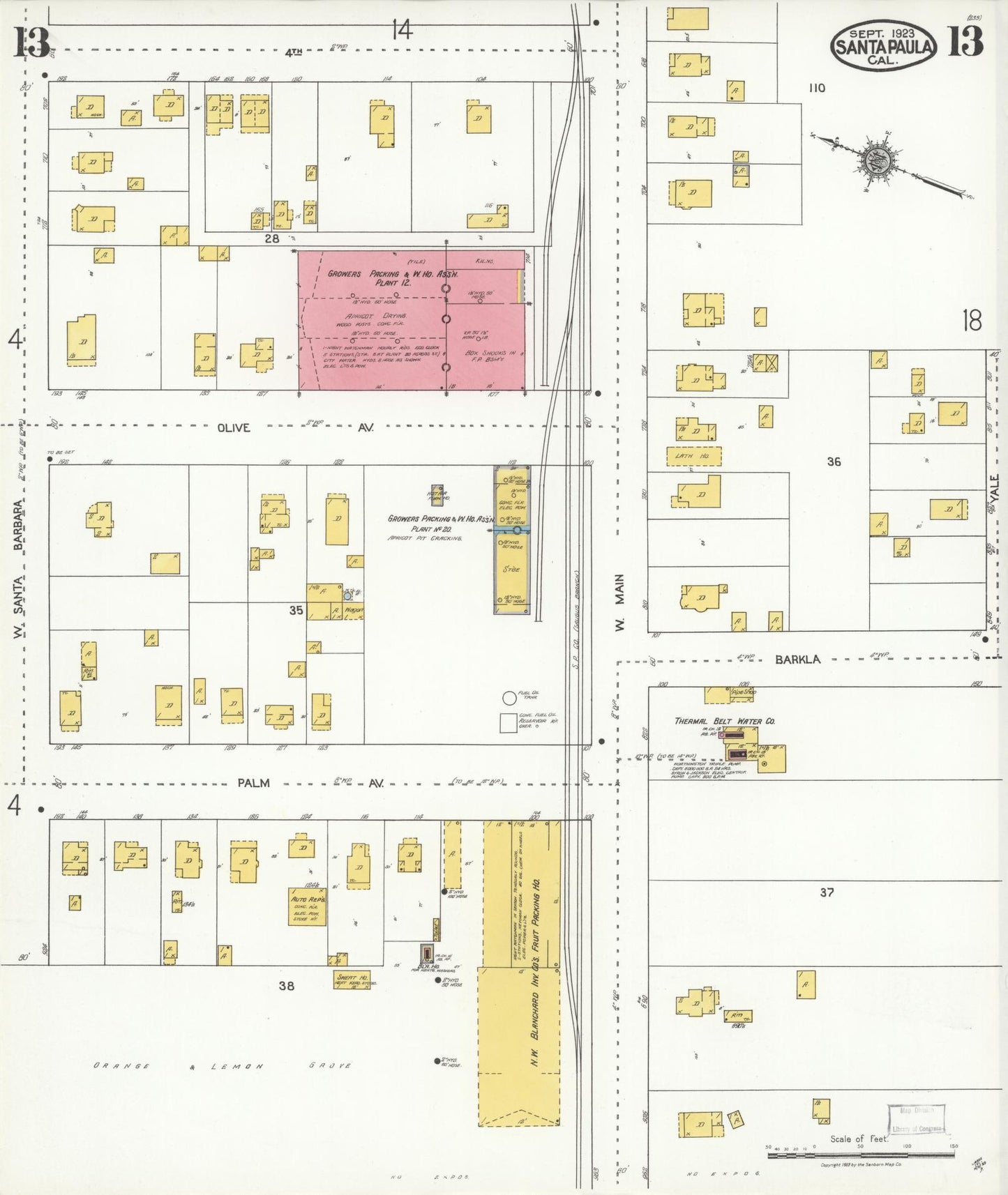 Sanborn Fire Insurance Map from Santa Paula, Ventura County, California (1923), Sheet #0013 - Complete Map Set gallery image, historic Sanborn map, vintage wall art, California California
