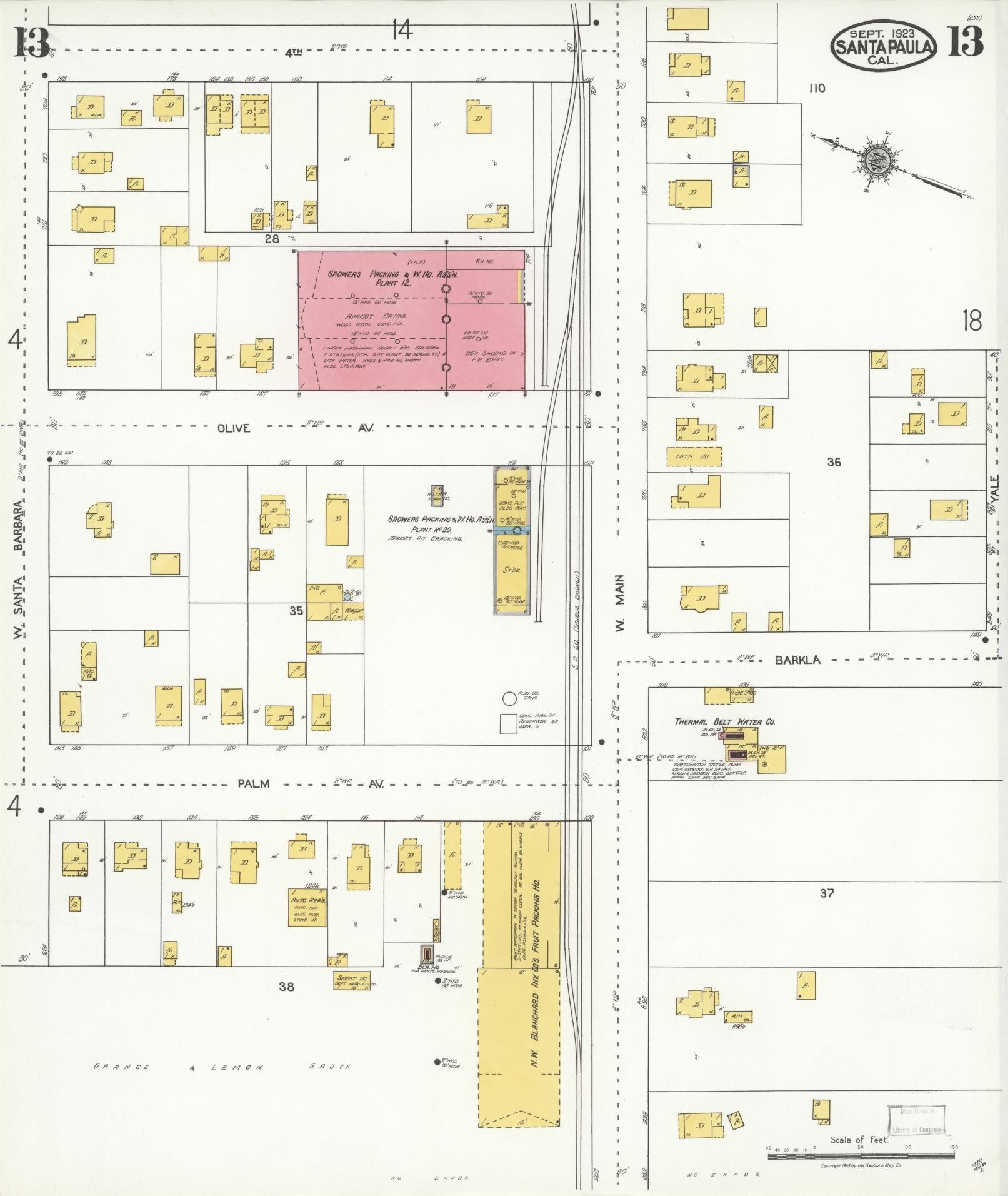 Sanborn Fire Insurance Map from Santa Paula, Ventura County, California (1923), Sheet #0013 - Complete Map Set gallery image, historic Sanborn map, vintage wall art, California California
