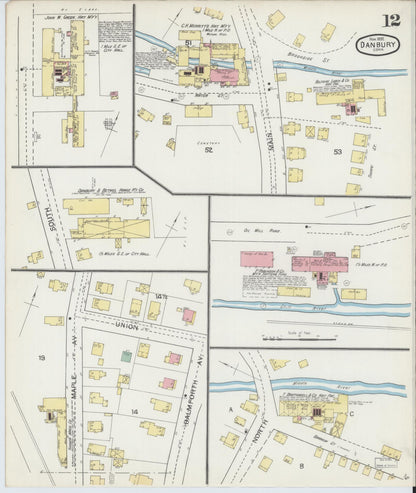 Sanborn Fire Insurance Map from Danbury, Fairfield County, Connecticut (1892), Sheet #0012 - Complete Map Set gallery image, historic Sanborn map, vintage wall art, Connecticut Connecticut
