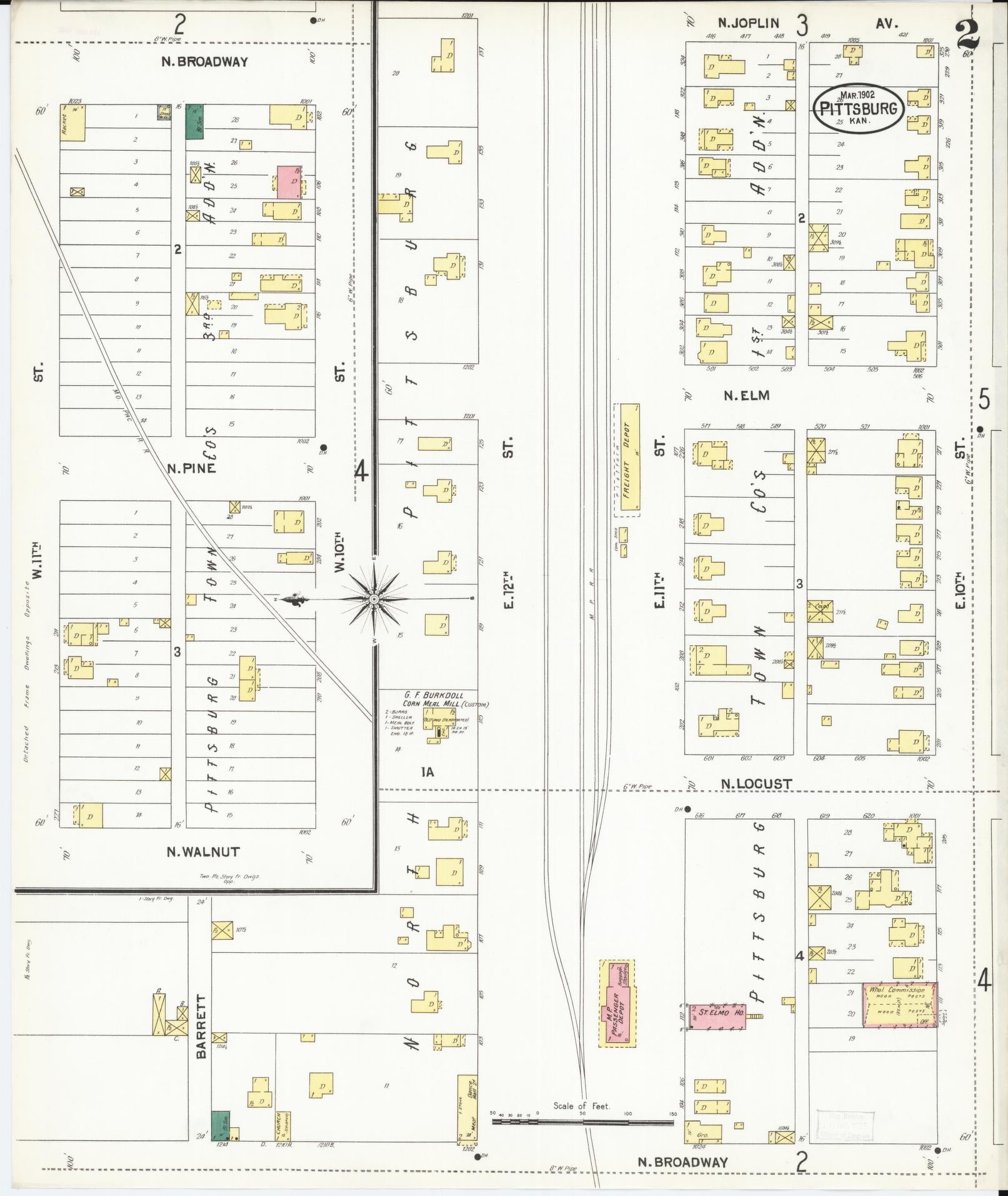 Sanborn Fire Insurance Map from Pittsburg, Crawford County, Kansas (1902), Sheet #0002 - Historic Sanborn Fire Insurance Map Print, vintage old map wall art, antique decor, genealogy gift, Kansas Kansas map