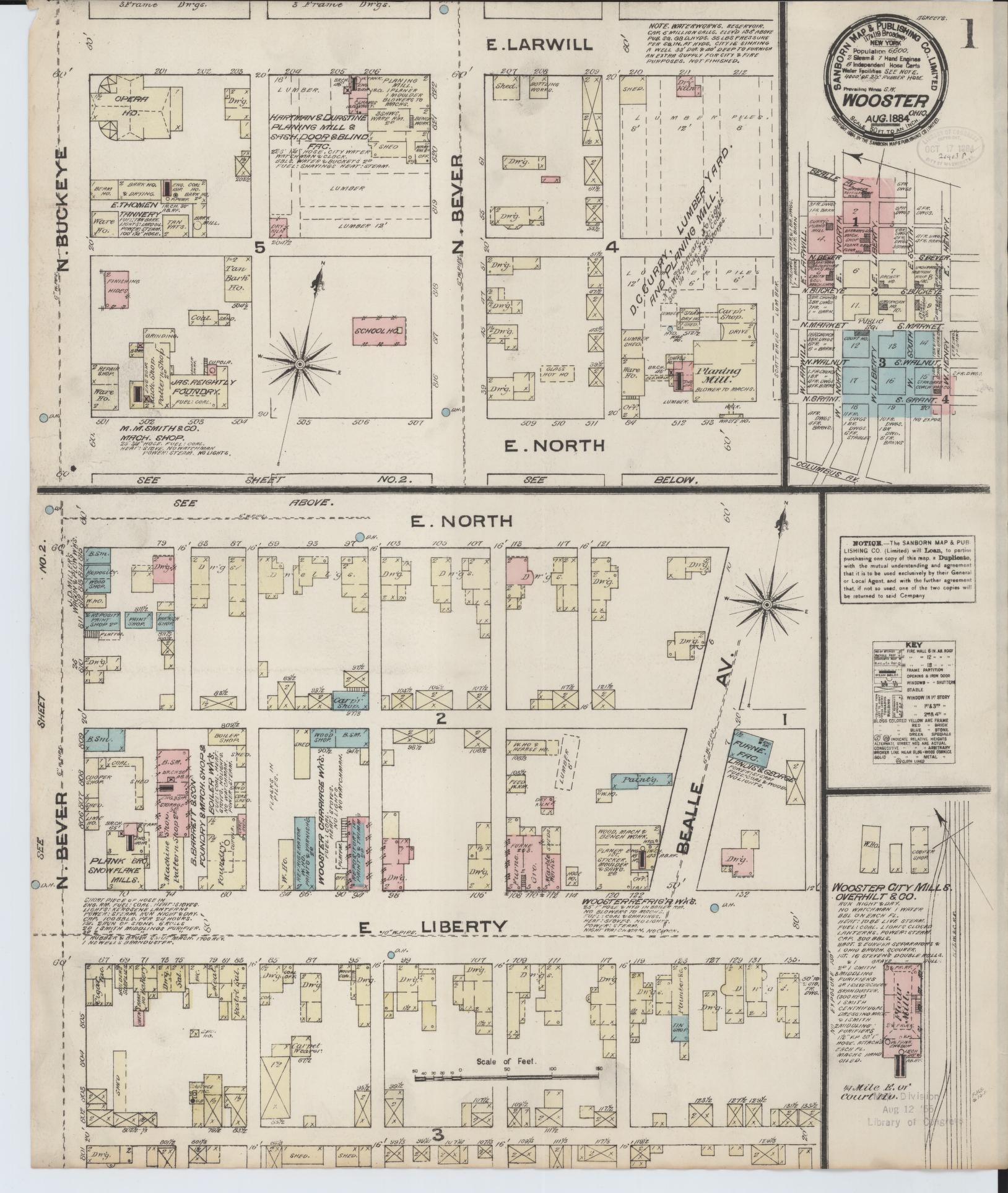 Sanborn Fire Insurance Map from Wooster, Wayne County, Ohio (1884), Sheet #0001 - Historic Sanborn Fire Insurance Map Print, vintage old map wall art, antique decor, genealogy gift, Ohio Ohio map