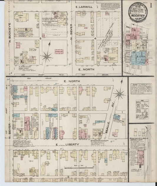 Sanborn Fire Insurance Map from Wooster, Wayne County, Ohio (1884), Sheet #0001 - Historic Sanborn Fire Insurance Map Print, vintage old map wall art, antique decor, genealogy gift, Ohio Ohio map