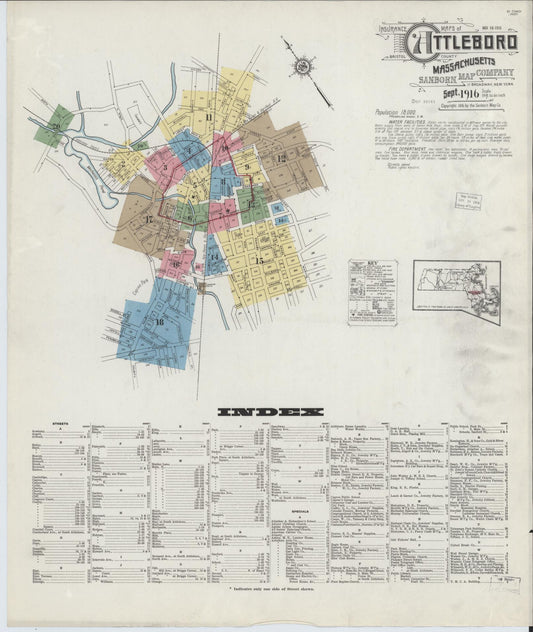 Sanborn Fire Insurance Map from Attleboro, Bristol County, Massachusetts. (1916) – Historic Sanborn Fire Insurance Map Print