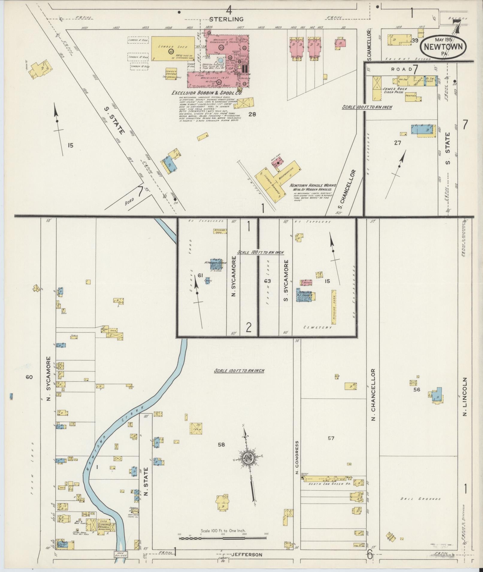 Sanborn Fire Insurance Map from Newtown, Bucks County, Pennsylvania (1915), Sheet #0007 - Complete Map Set gallery image, historic Sanborn map, vintage wall art, Pennsylvania Pennsylvania