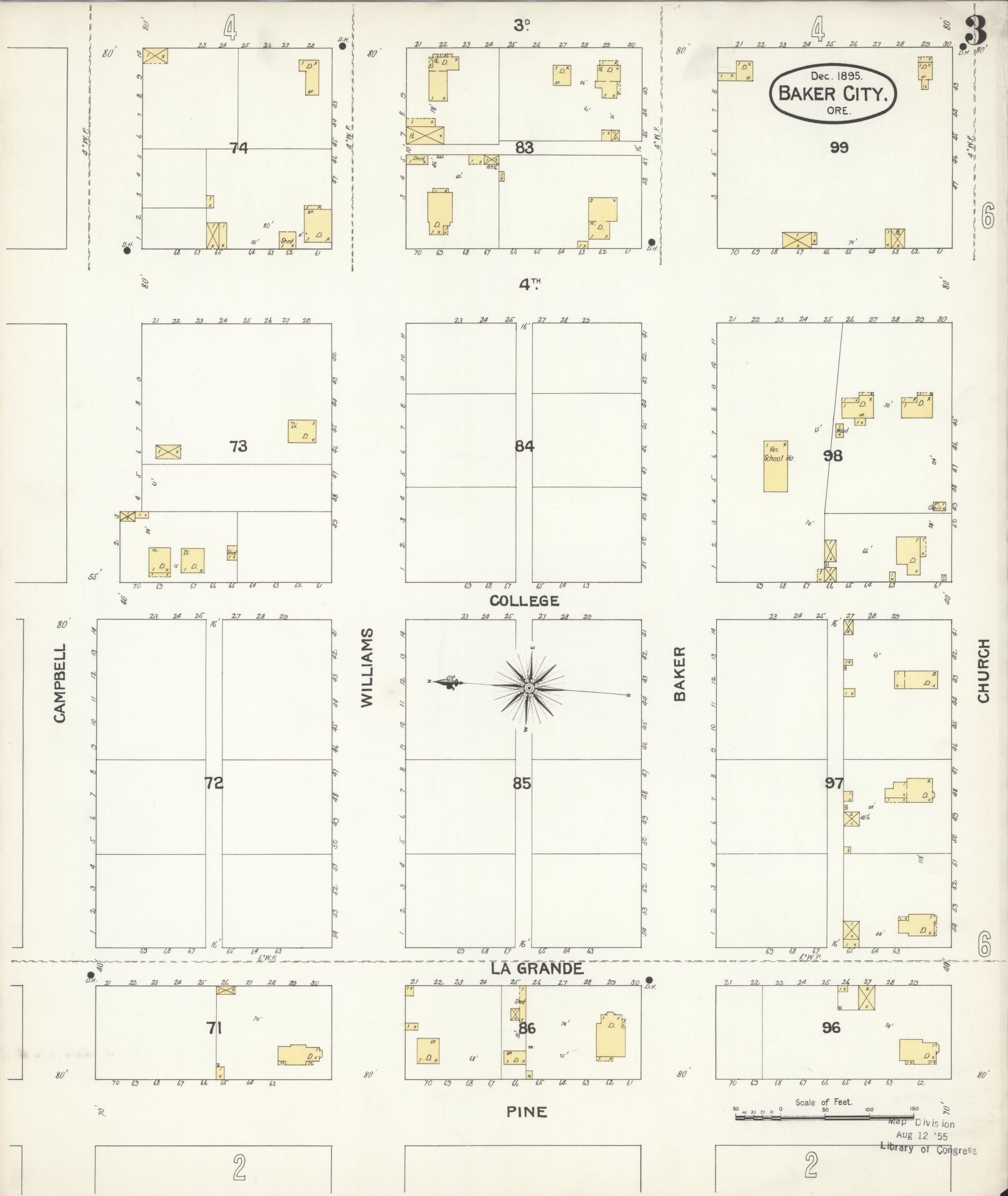 Sanborn Fire Insurance Map from Baker, Baker County, Oregon (1895), Sheet #0003 - Complete Map Set gallery image, historic Sanborn map, vintage wall art, Oregon Oregon