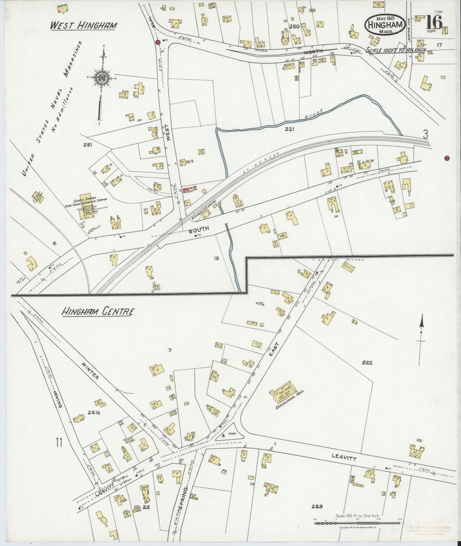 Sanborn Fire Insurance Map from Hingham, Plymouth County, Massachusetts (1921), Sheet #0016 - Complete Map Set gallery image, historic Sanborn map, vintage wall art, Massachusetts Massachusetts