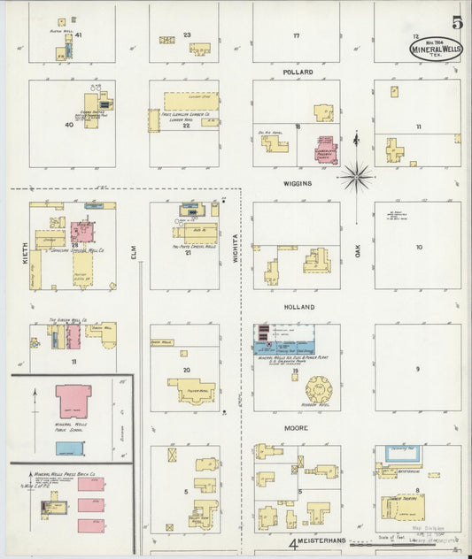 Sanborn Fire Insurance Map from Mineral Wells, Palo Pinto County, Texas (1904), Sheet #0005 - Historic Sanborn Fire Insurance Map Print, vintage old map wall art, antique decor, genealogy gift, Texas Texas map