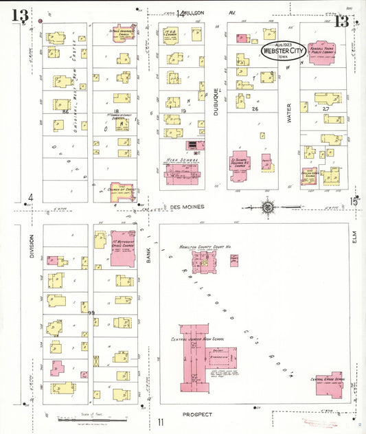 Sanborn Fire Insurance Map from Webster City, Hamilton County, Iowa (1923), Sheet #0013 - Historic Sanborn Fire Insurance Map Print, vintage old map wall art