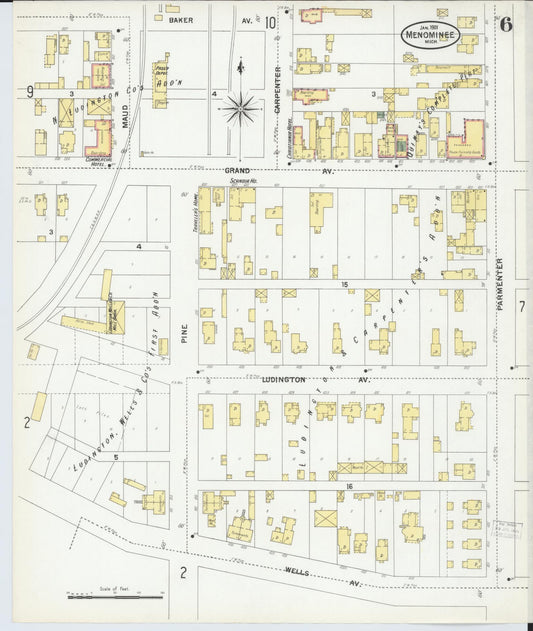 Sanborn Fire Insurance Map from Menominee, Menominee County, Michigan (1901), Sheet #0006 - Historic Sanborn Fire Insurance Map Print, vintage old map wall art, antique decor, genealogy gift, Michigan Michigan map