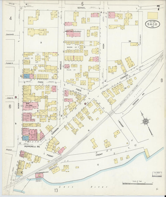Sanborn Fire Insurance Map from Saco, York County, Maine (1912), Sheet #0007 - Historic Sanborn Fire Insurance Map Print, vintage old map wall art, antique decor, genealogy gift, Maine Maine map