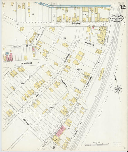 Sanborn Fire Insurance Map from Duquesne, Allegheny County, Pennsylvania (1907), Sheet #0012 - Complete Map Set gallery image, historic Sanborn map, vintage wall art, Pennsylvania Pennsylvania