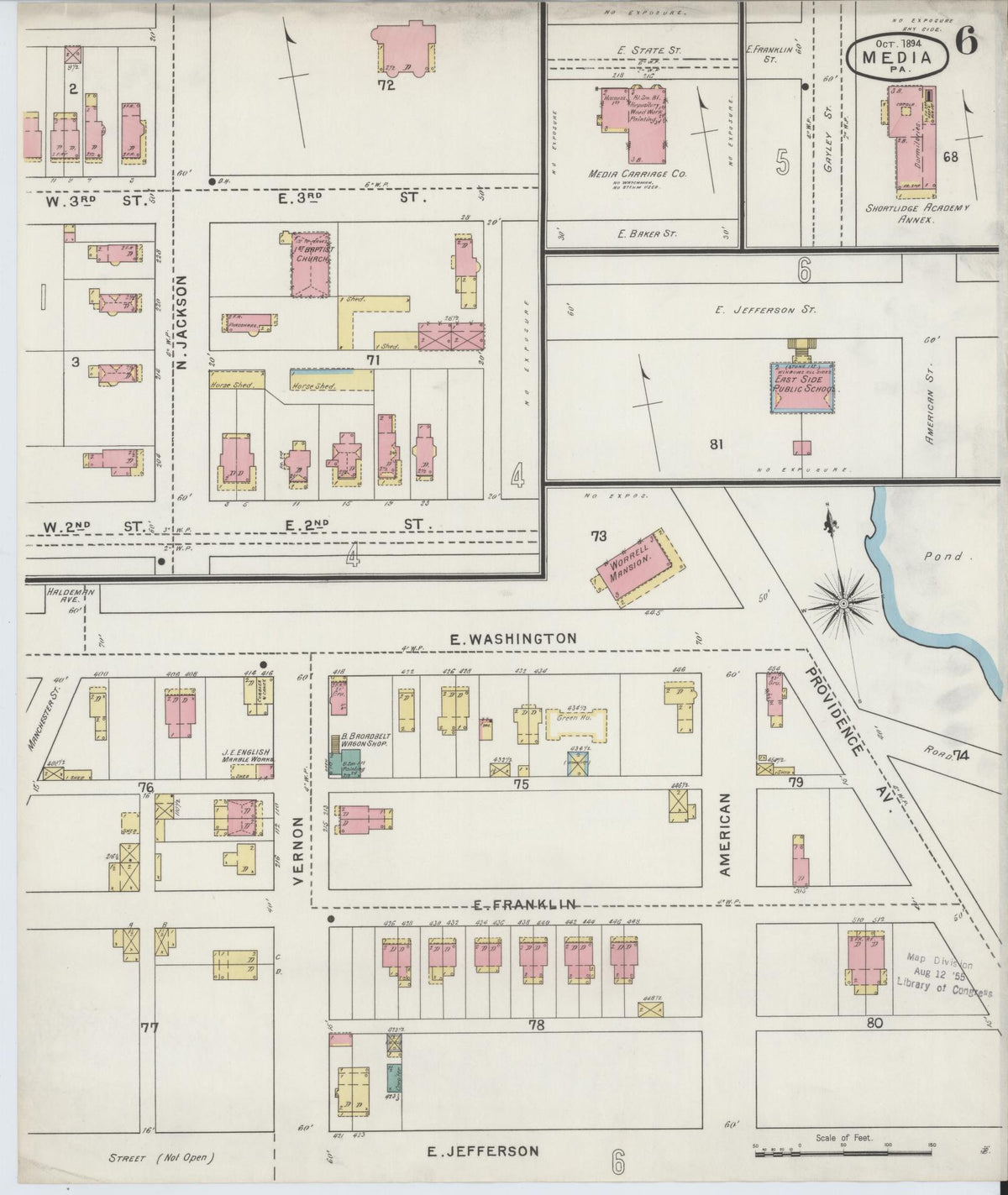 Sanborn Fire Insurance Map from Media, Delaware County, Pennsylvania (1894), Sheet #0006 - Complete Map Set gallery image, historic Sanborn map, vintage wall art, Pennsylvania Pennsylvania