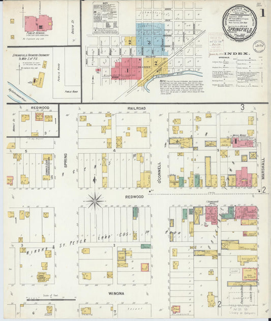 Sanborn Fire Insurance Map from Springfield, Brown County, Minnesota (1899), Sheet #0001 - Complete Map Set gallery image, historic Sanborn map, vintage wall art, Minnesota Minnesota