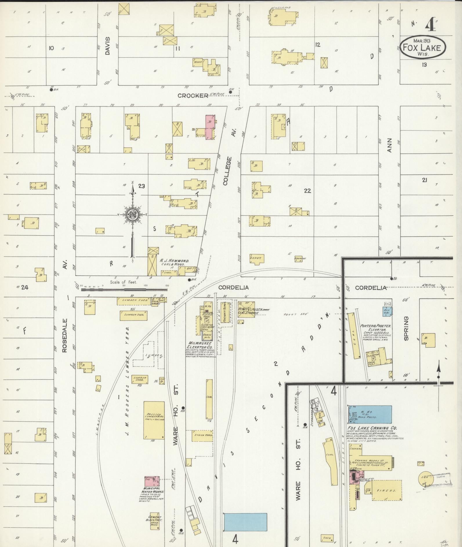 Sanborn Fire Insurance Map from Fox Lake, Dodge County, Wisconsin (1913), Sheet #0004 - Historic Sanborn Fire Insurance Map Print, vintage old map wall art, antique decor, genealogy gift, Wisconsin Wisconsin map